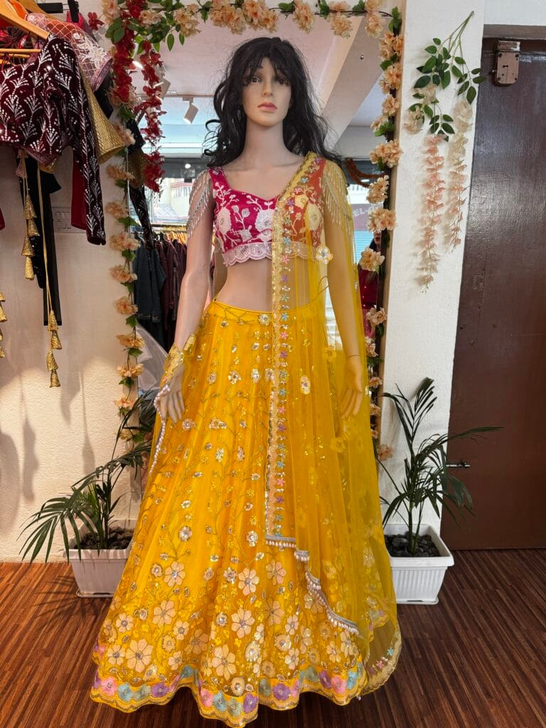 Bridal Mehendi Lehenga embroidered design – Sublime Attire Creation